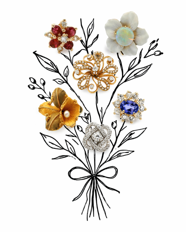 Flower bouquet made from color gemstone flower jewelry